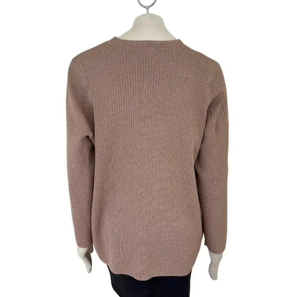 NEW TALBOTS Metallic Ribbed V-neck Cardigan in Tan & Gold  SZ 2X - Picture 6 of 10